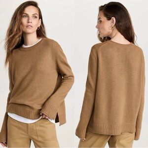 Jenni Kayne Womens Everyday Sweater Rolled Hems Oversized Brown Wool Cashmere